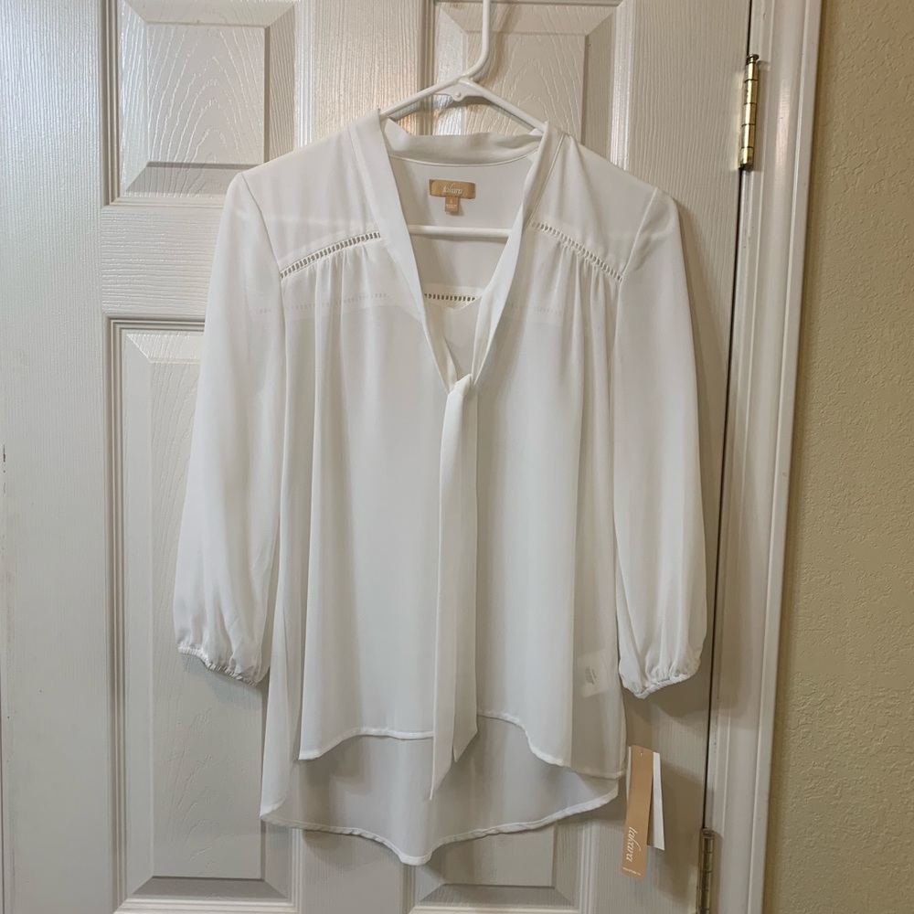 NWT white blouse with tie neckline